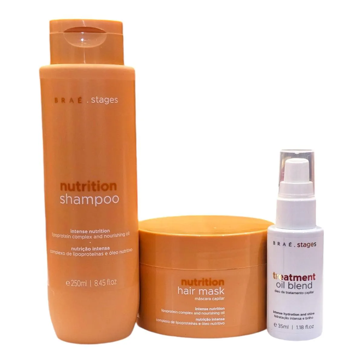 KIT BRAé STAGES NUTRITION - SHAMPOO 250ML + MáSCARA 200G + TREATMENT OIL BLEND 35ML