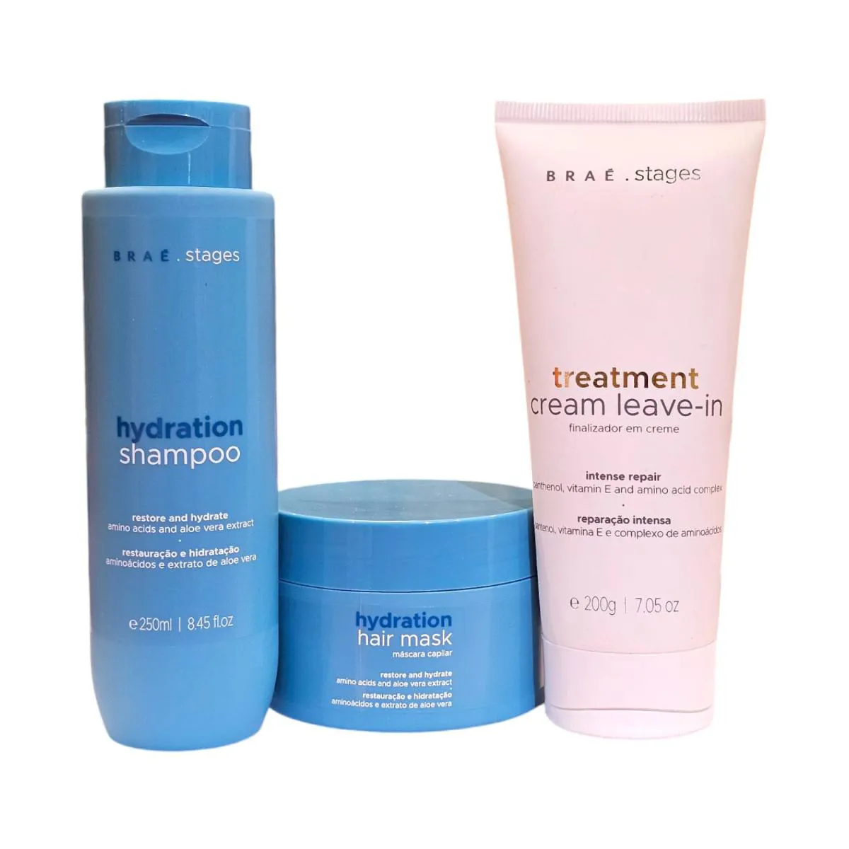 KIT BRAé STAGES HYDRATION - SHAMPOO 250ML + MáSCARA 200G + TREATMENT CREAM LEAVE-IN 200G
