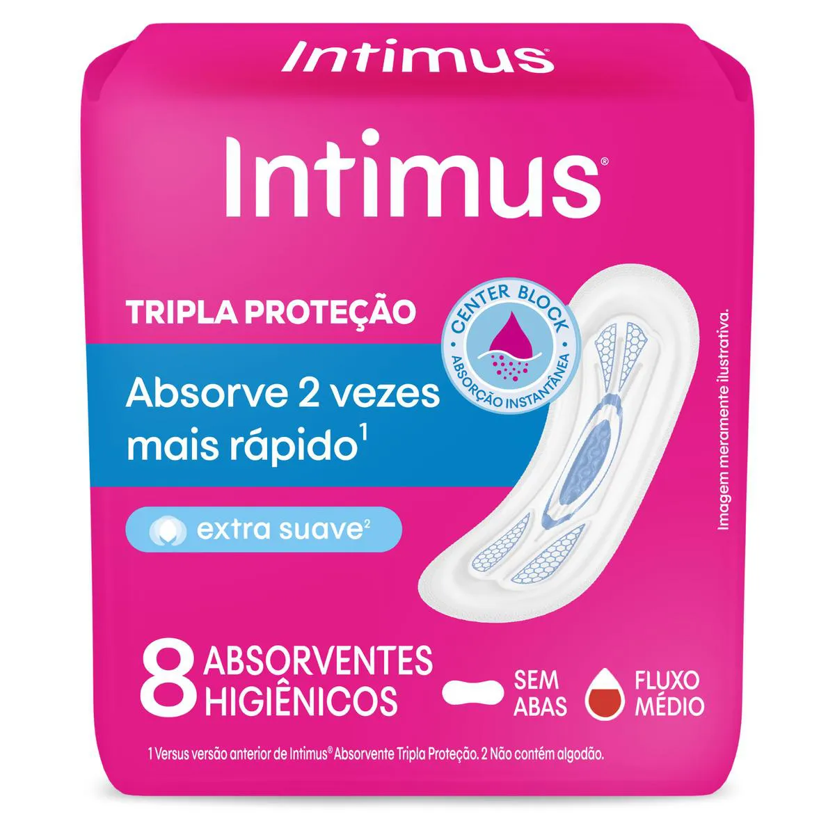 Absorvente Intimus Tripla Proteção Cobertura Suave Sem Abas com 8 unidades