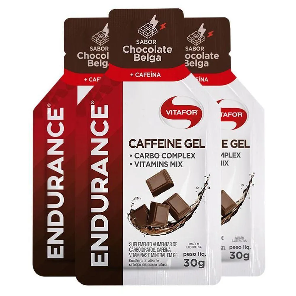 KIT 3 ENDURANCE CAFFEINE GEL VITAFOR CAIXA 12 SACHêS CHOCOLATE BELGA