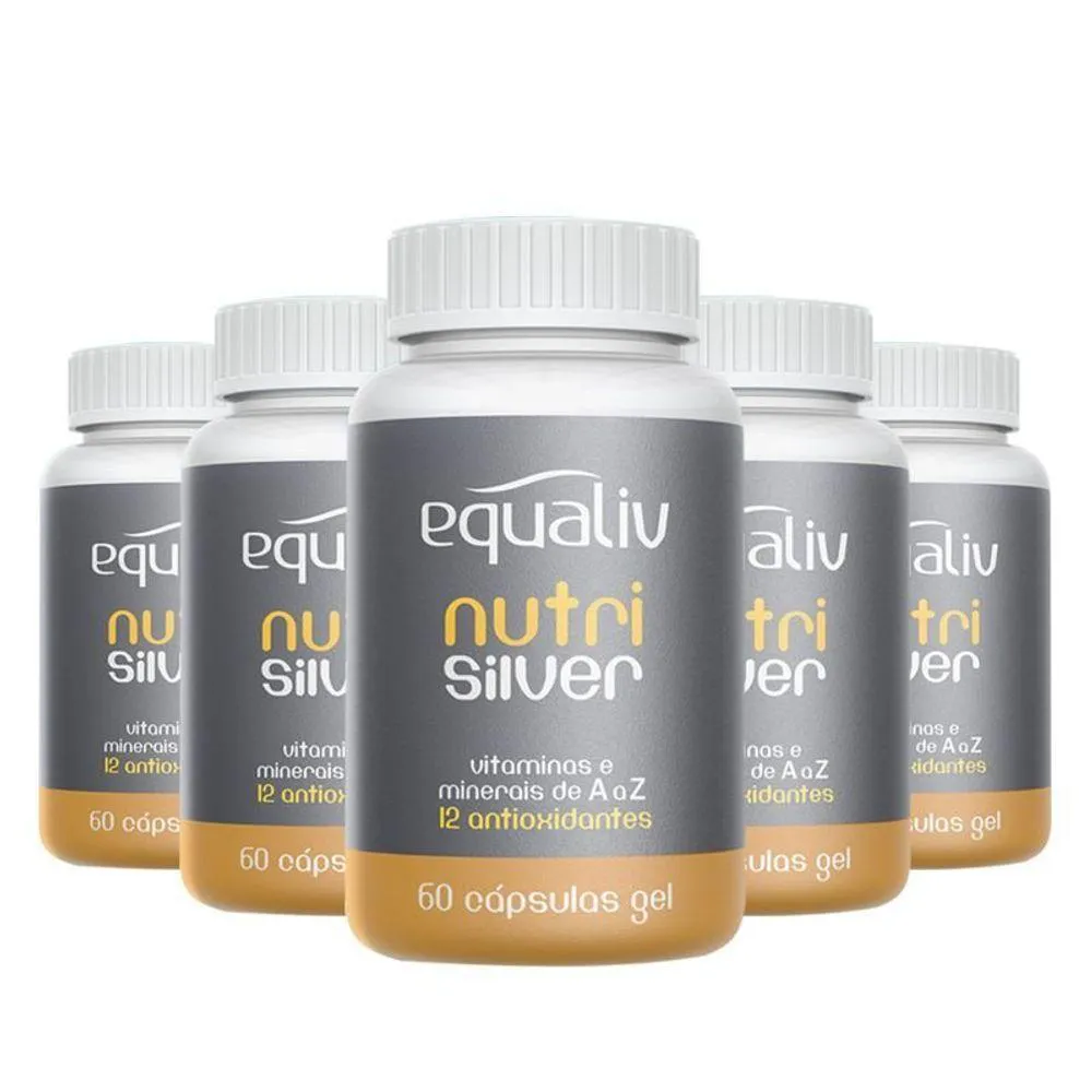 KIT 5 NUTRI SILVER POLIVITAMíNICO DE A A Z EQUALIV 60 CáPSULAS GEL