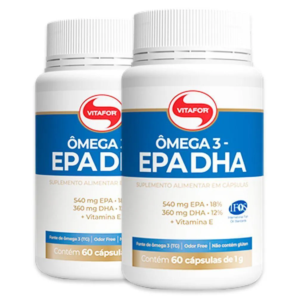 KIT 2 ôMEGA 3 EPA DHA 1000MG VITAFOR 60 CáPSULAS