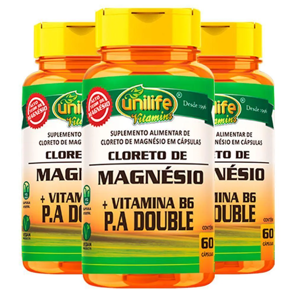 KIT 3 CLORETO DE MAGNéSIO P.A. 800MG UNILIFE 60 CáPSULAS