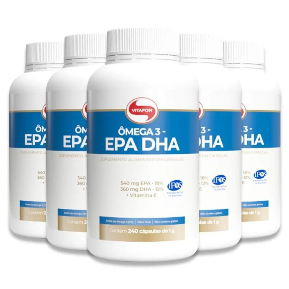 KIT 5 ÔMEGA 3 EPA DHA 1G VITAFOR 240 CáPSULAS
