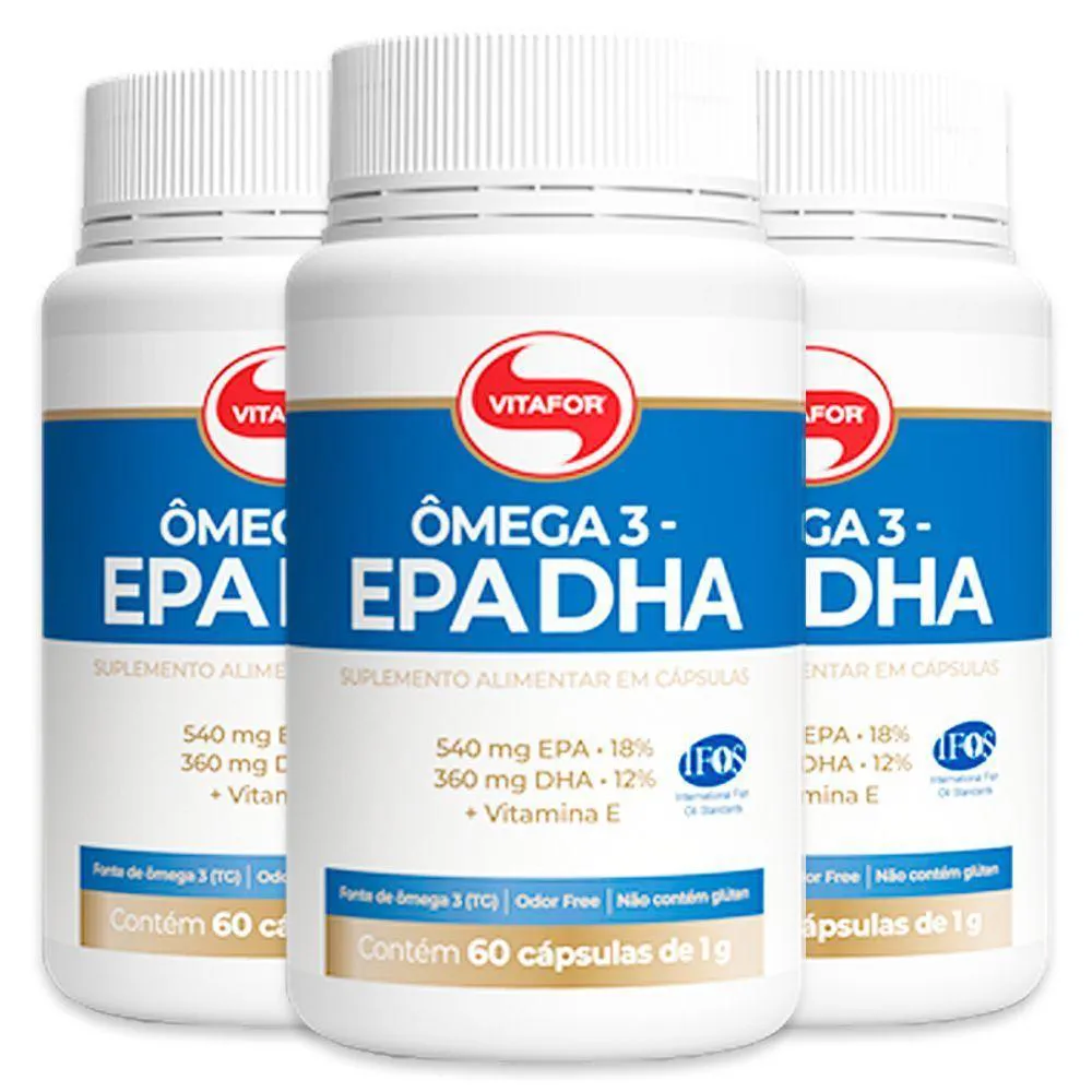 KIT 3 ôMEGA 3 EPA DHA 1000MG VITAFOR 60 CáPSULAS