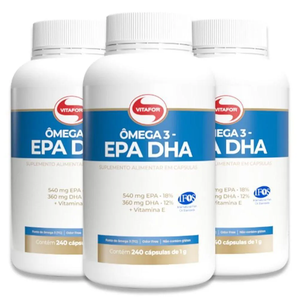 KIT 3 ÔMEGA 3 EPA DHA 1G VITAFOR 240 CáPSULAS