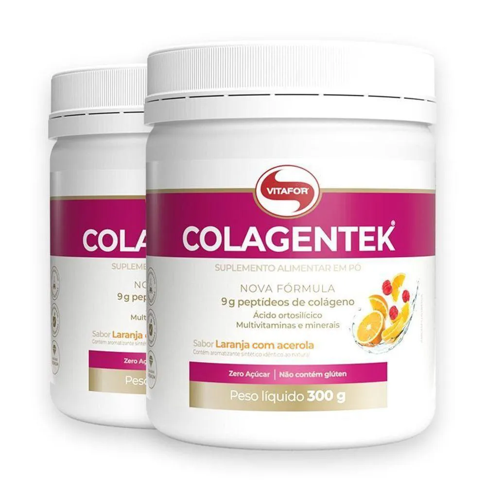 KIT 2 COLáGENO HIDROLISADO COLAGENTEK VITAFOR LARANJA 300G