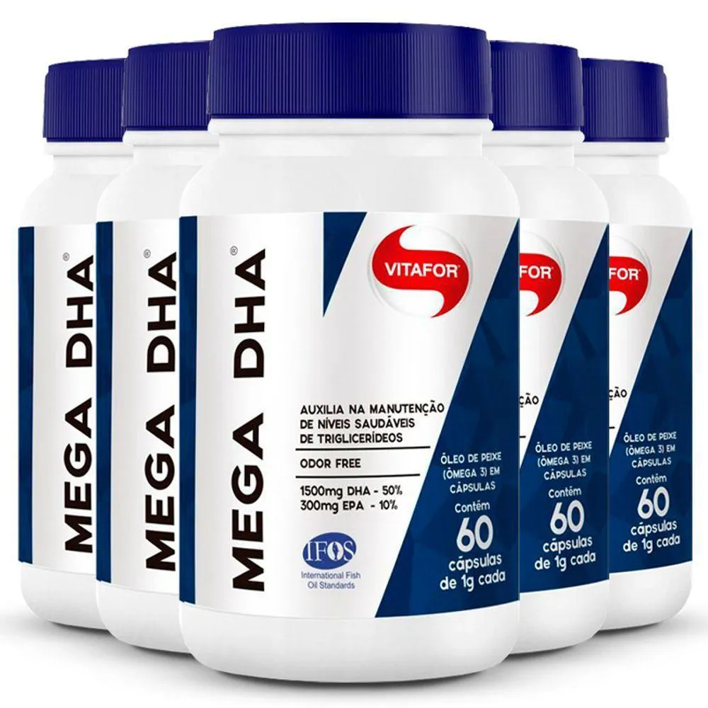 KIT 5 MEGA DHA 1000MG VITAFOR 60 CáPSULAS