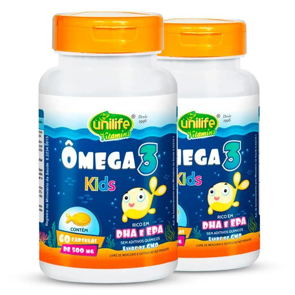KIT 2 ôMEGA 3 500MG KIDS UNILIFE 60 CáPSULAS