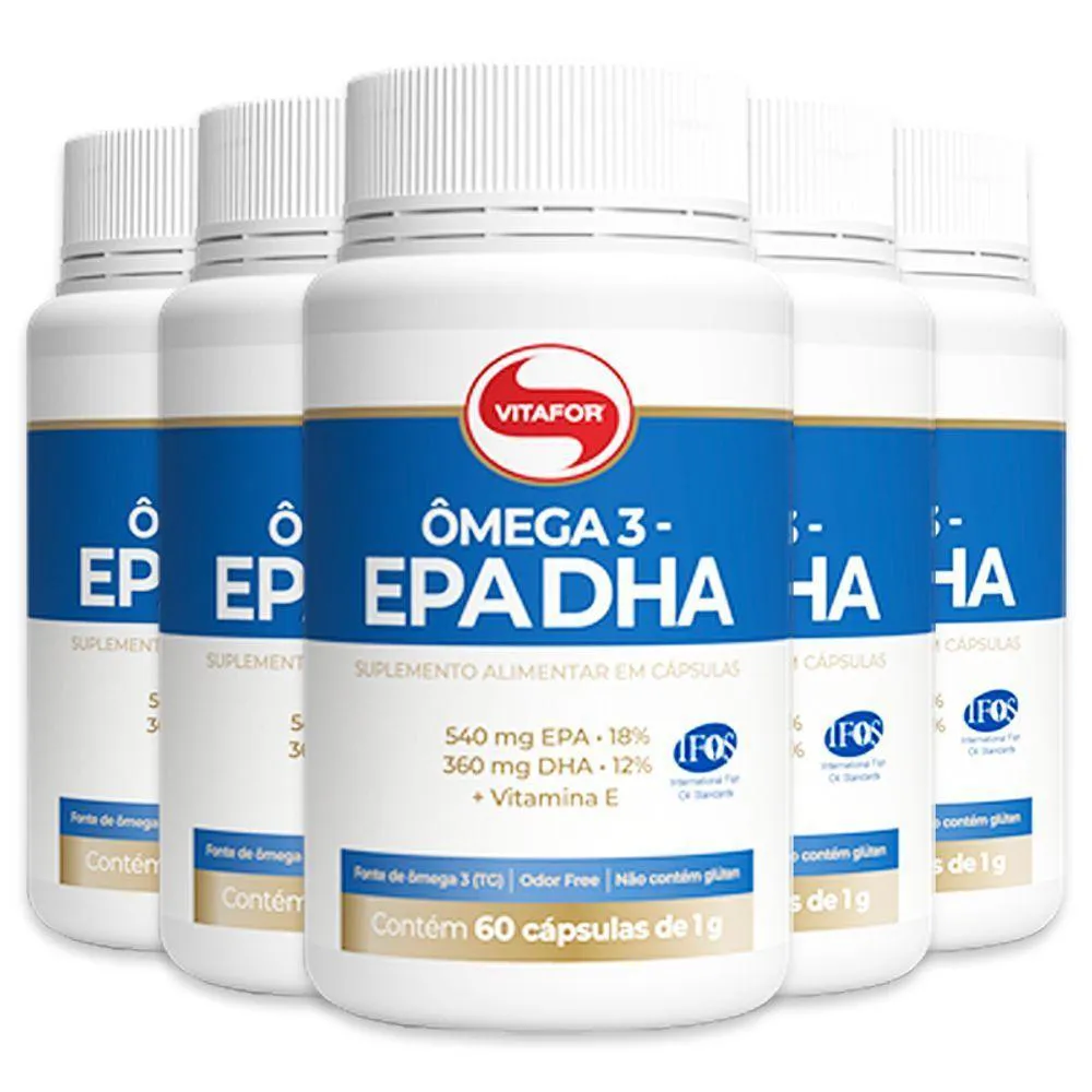 KIT 5 ôMEGA 3 EPA DHA 1000MG VITAFOR 60 CáPSULAS