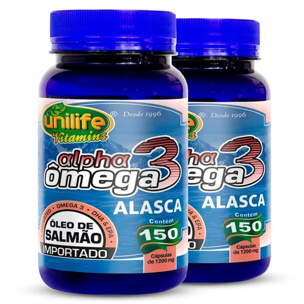 KIT 2 ôMEGA 3 ALPHA óLEO DE SALMãO 1200MG 150 CáPSULAS UNILIFE