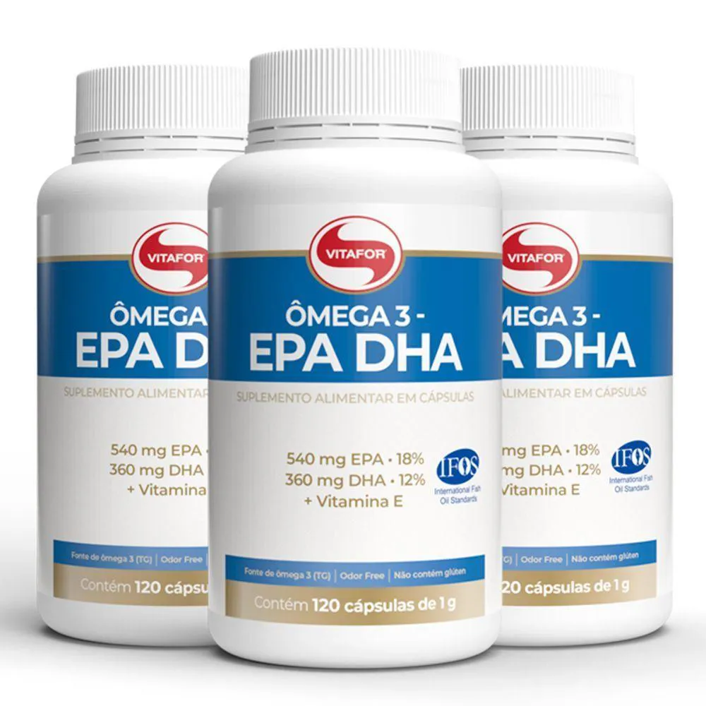 KIT 3 ôMEGA 3 EPA DHA 1000MG VITAFOR 120 CáPSULAS