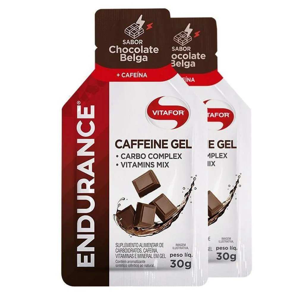 KIT 2 ENDURANCE CAFFEINE GEL VITAFOR CAIXA 12 SACHêS CHOCOLATE BELGA