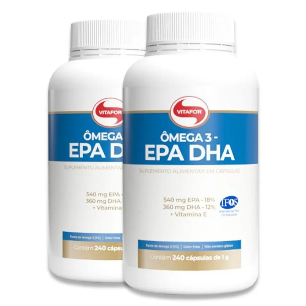 KIT 2 ÔMEGA 3 EPA DHA 1G VITAFOR 240 CáPSULAS