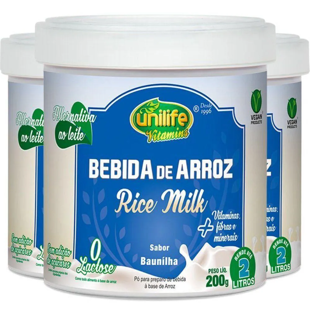 KIT 3 BEBIDA DE ARROZ SEM LACTOSE VEGAN UNILIFE 200G