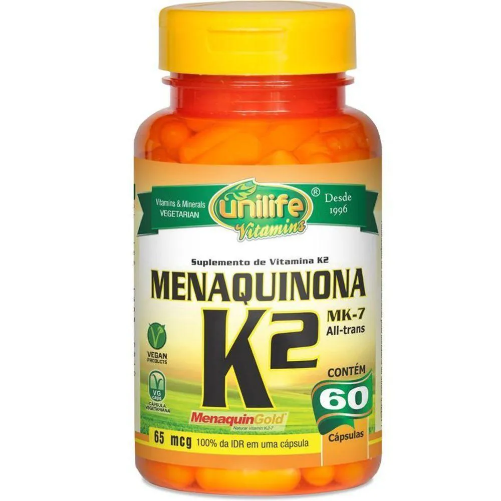 KIT COM 3 VITAMINA K2 MENAQUINONA MK7 60 CáPSULAS UNILIFE