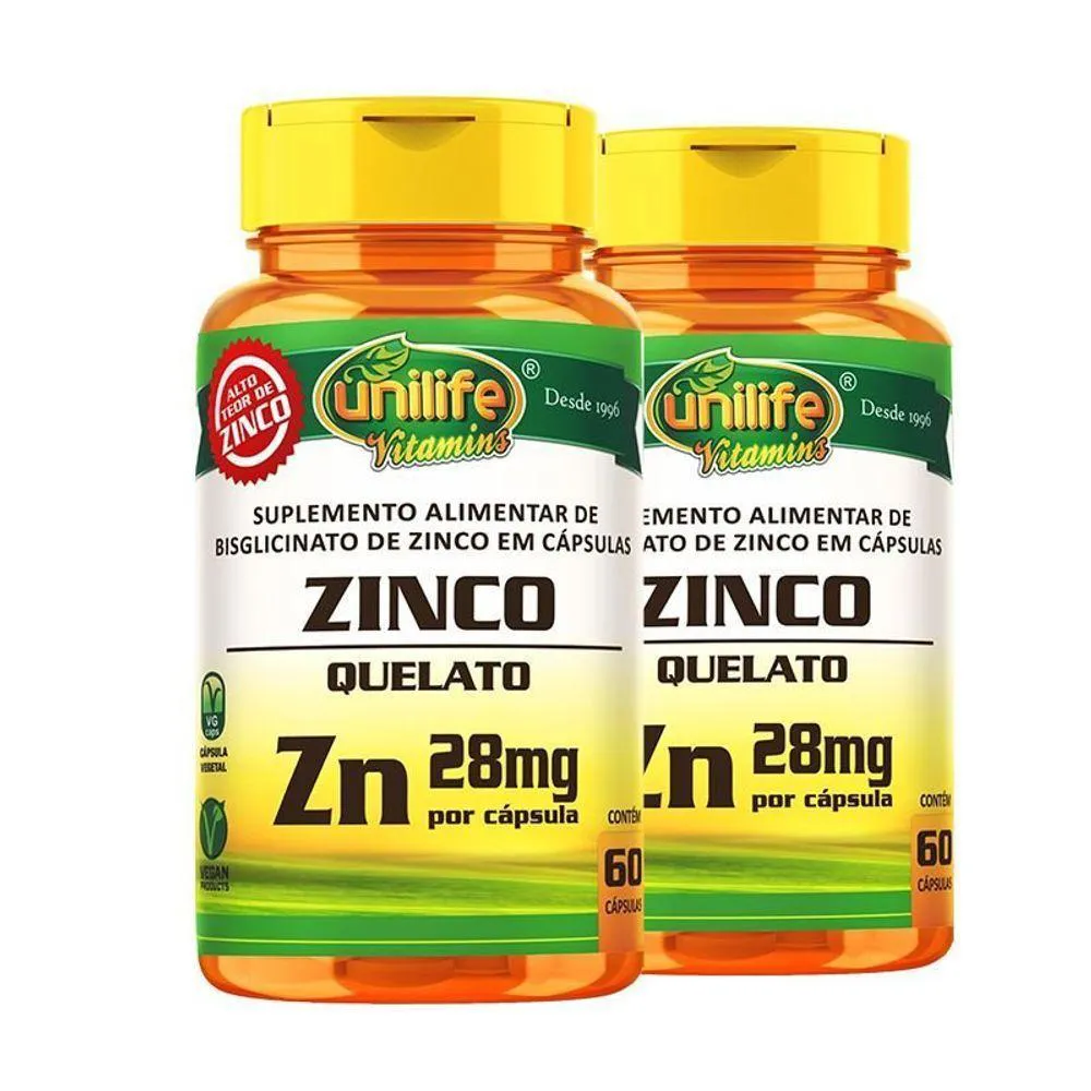 KIT 2 ZINCO QUELATO CáPSULAS 60 CáPSULAS UNILIFE