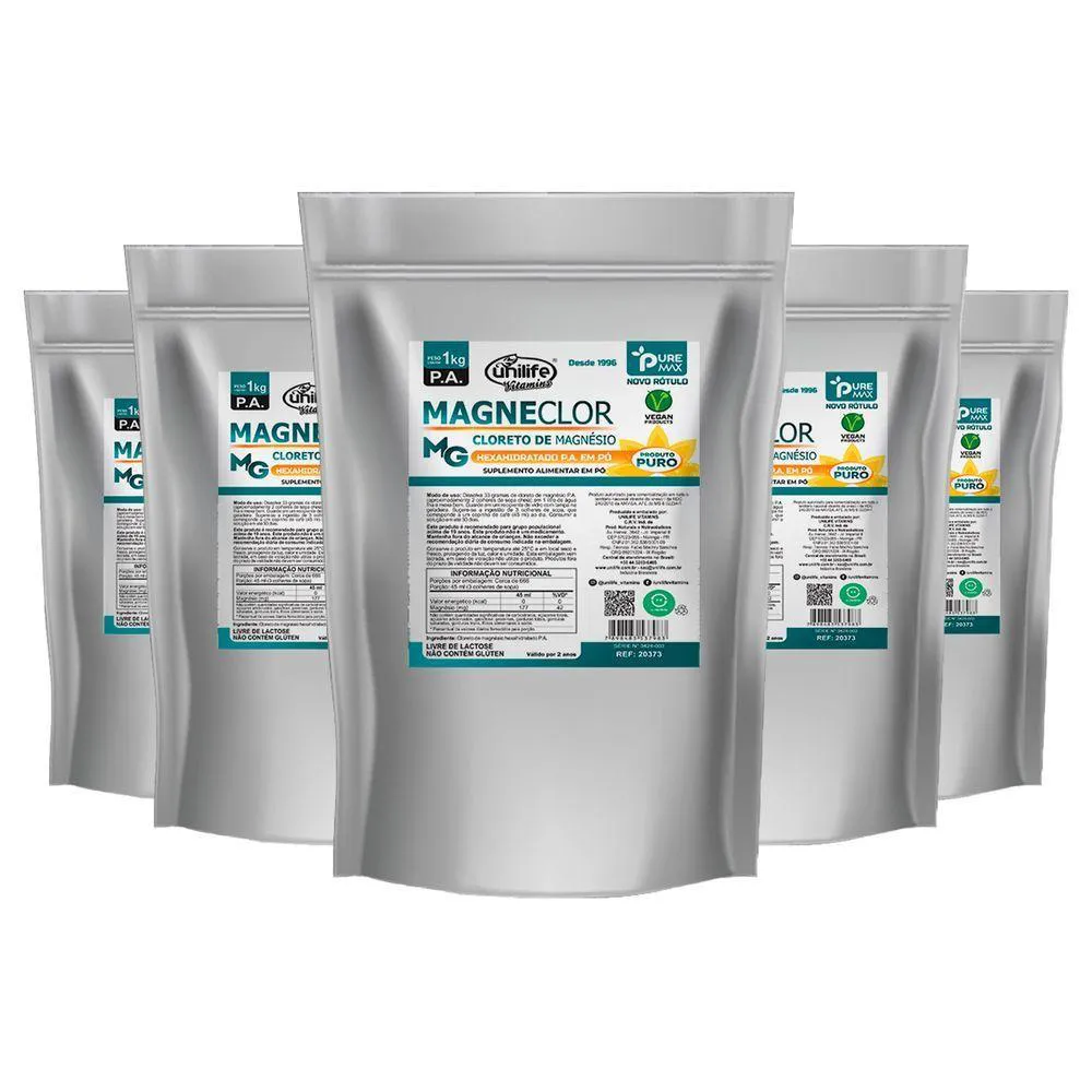KIT 5 CLORETO DE MAGNéSIO P.A UNILIFE 1KG