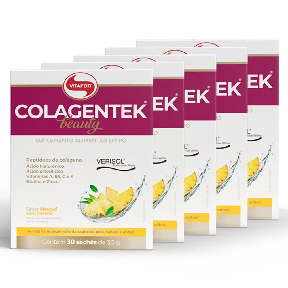 KIT 5 COLAGENTEK BEAUTY 30 SACHêS 3,5G ABACAXI COM HORTELã