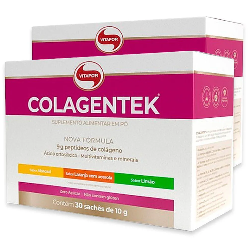 KIT 2 COLáGENO HIDROLISADO COLAGENTEK VITAFOR 30 SACHêS