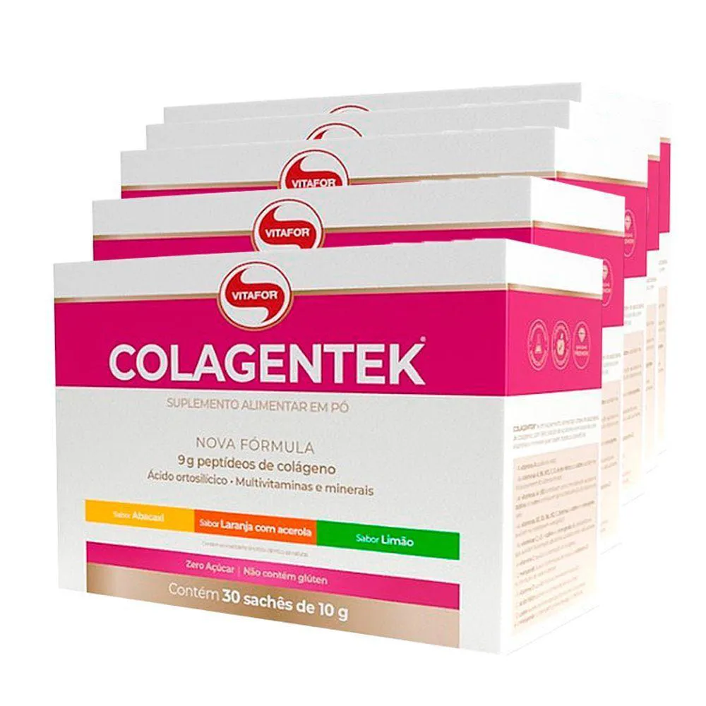 KIT 5 COLáGENO HIDROLISADO COLAGENTEK VITAFOR 30 SACHêS