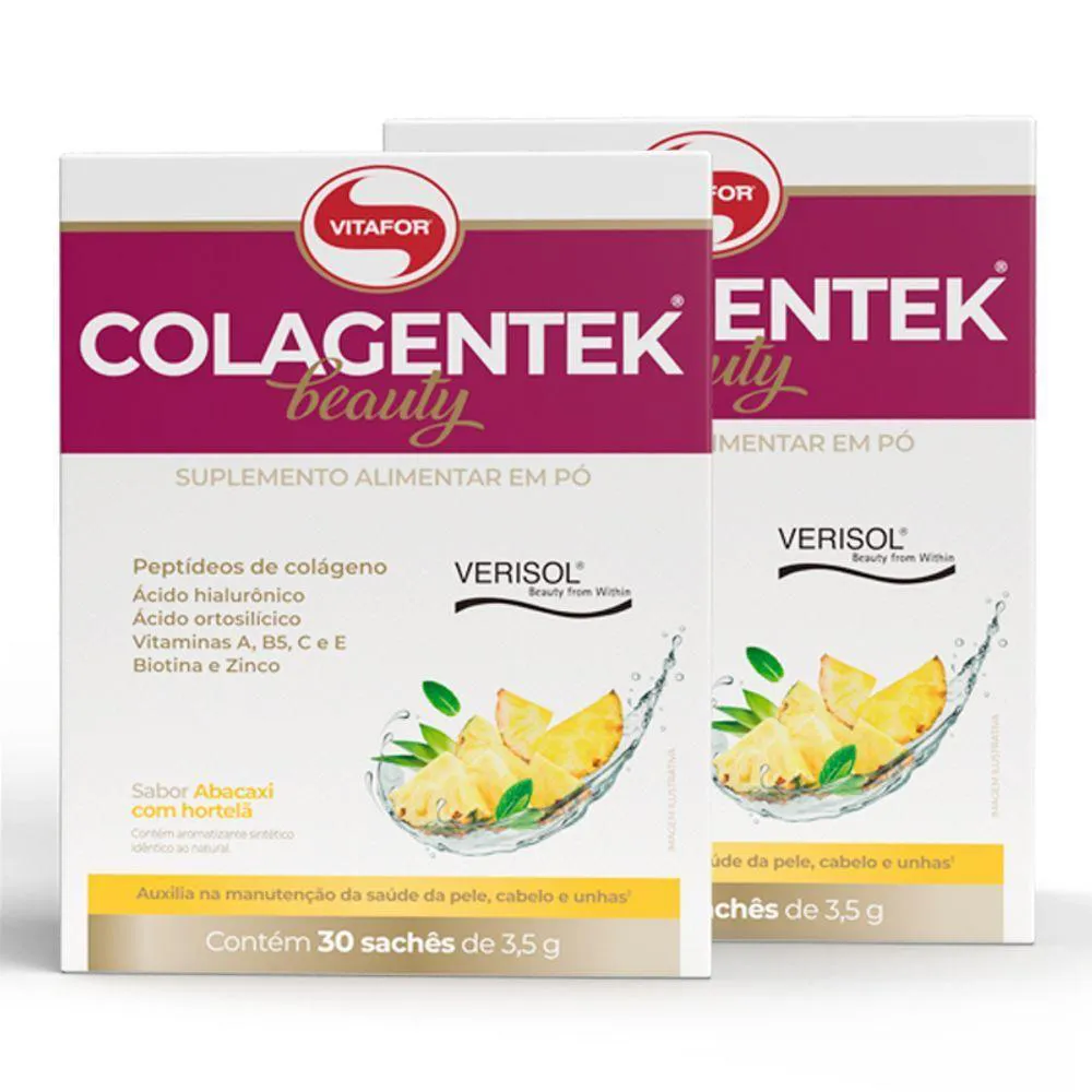 KIT 2 COLAGENTEK BEAUTY 30 SACHêS 3,5G ABACAXI COM HORTELã