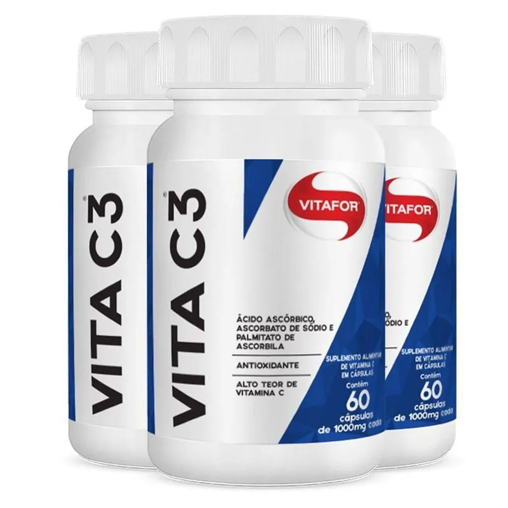KIT COM 3 VITA C3 - VITAMINA C VITAFOR COM 60 CáPSULAS