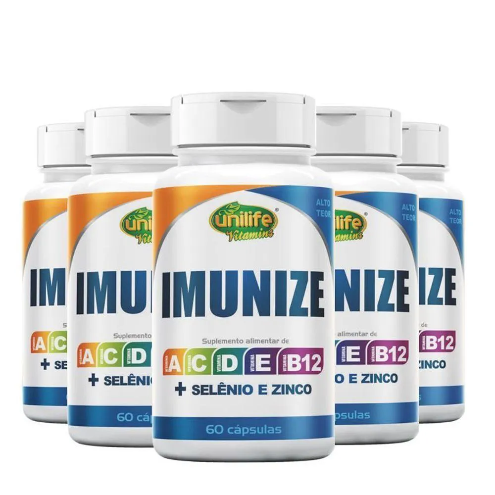 KIT 5 VITAMINA A, C, D, E, B12 + SELêNIO E ZINCO 60 CáPSULAS