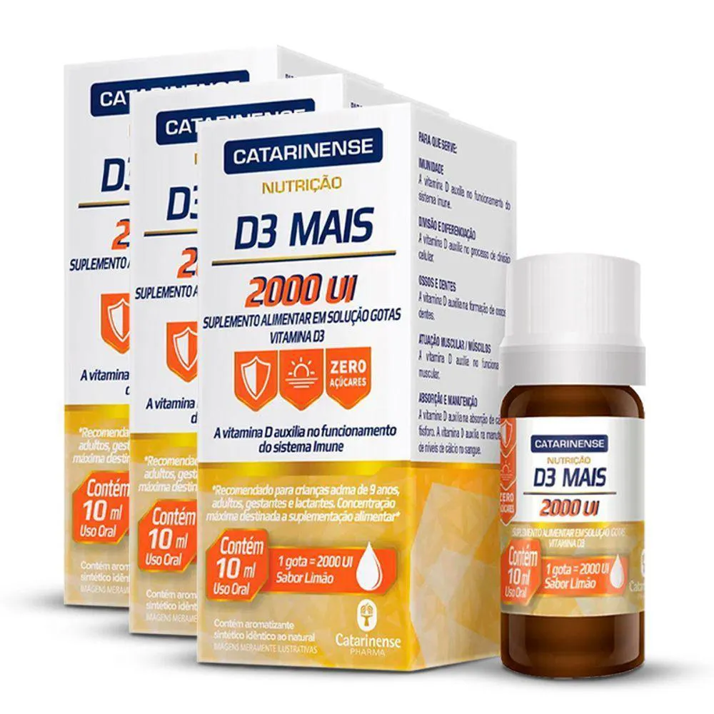 KIT 3 VITAMINA D3 MAIS 2000 UI CATARINENSE 10ML