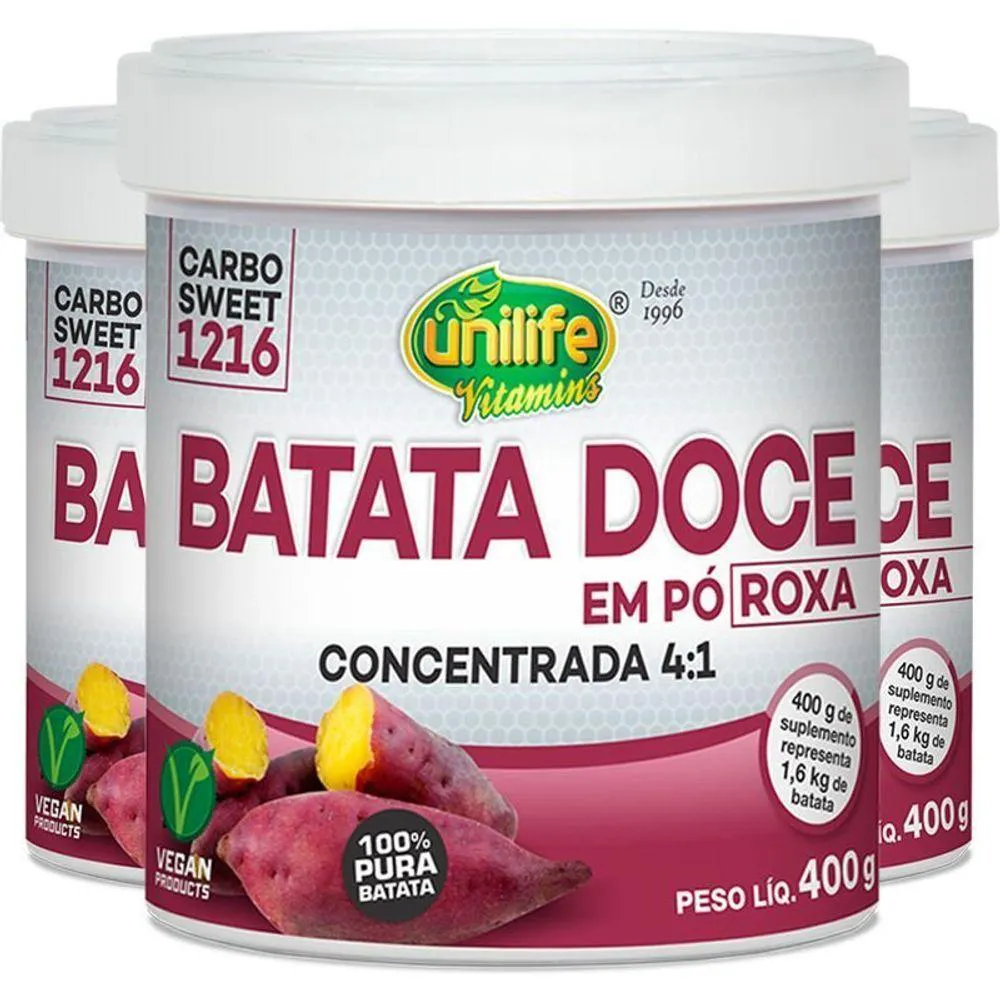KIT 3 BATATA DOCE ROXA EM Pó 100% PURA 400G UNILIFE