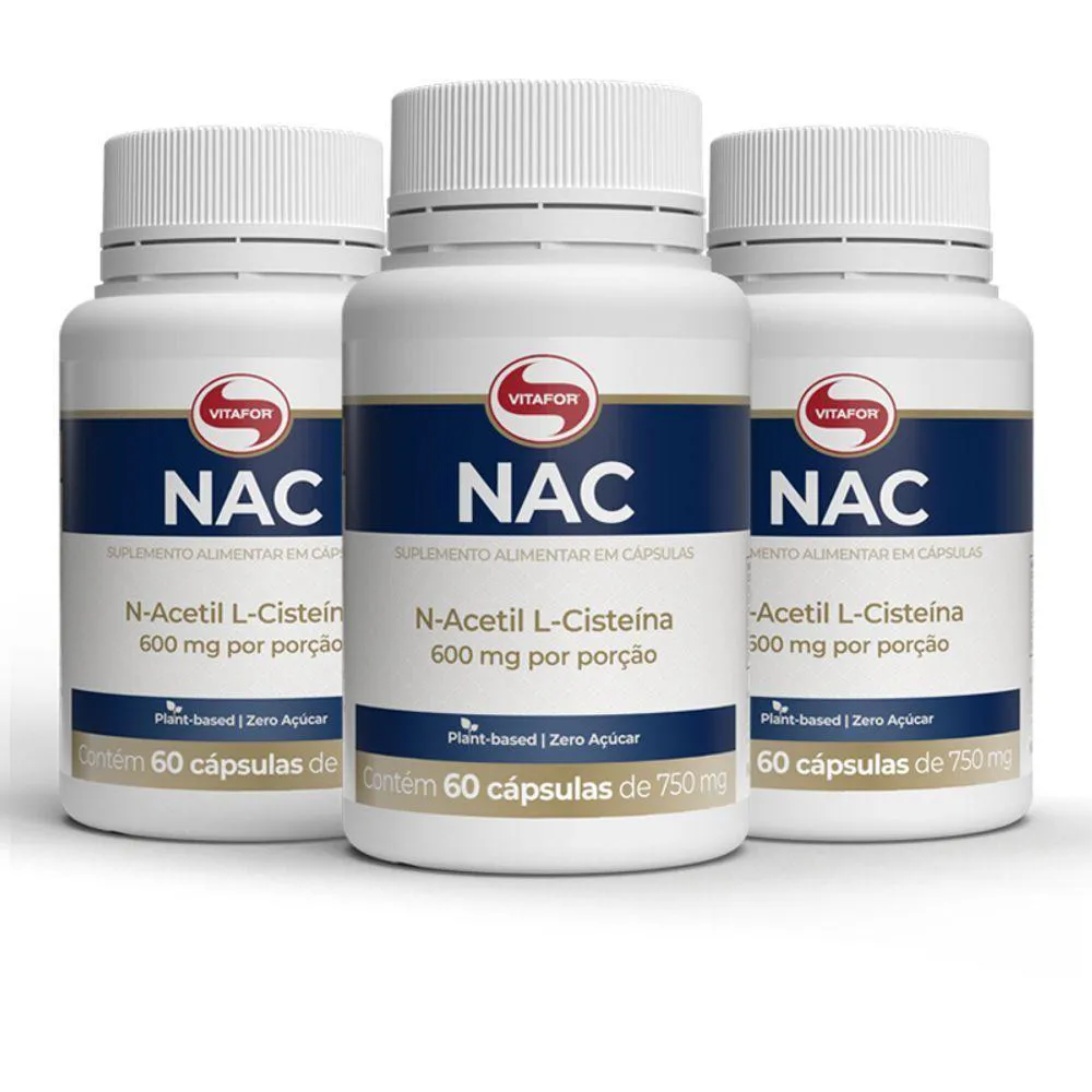 KIT 3 NAC N-ACETIL L-CISTEíNA 600MG VITAFOR 60 CáPSULAS