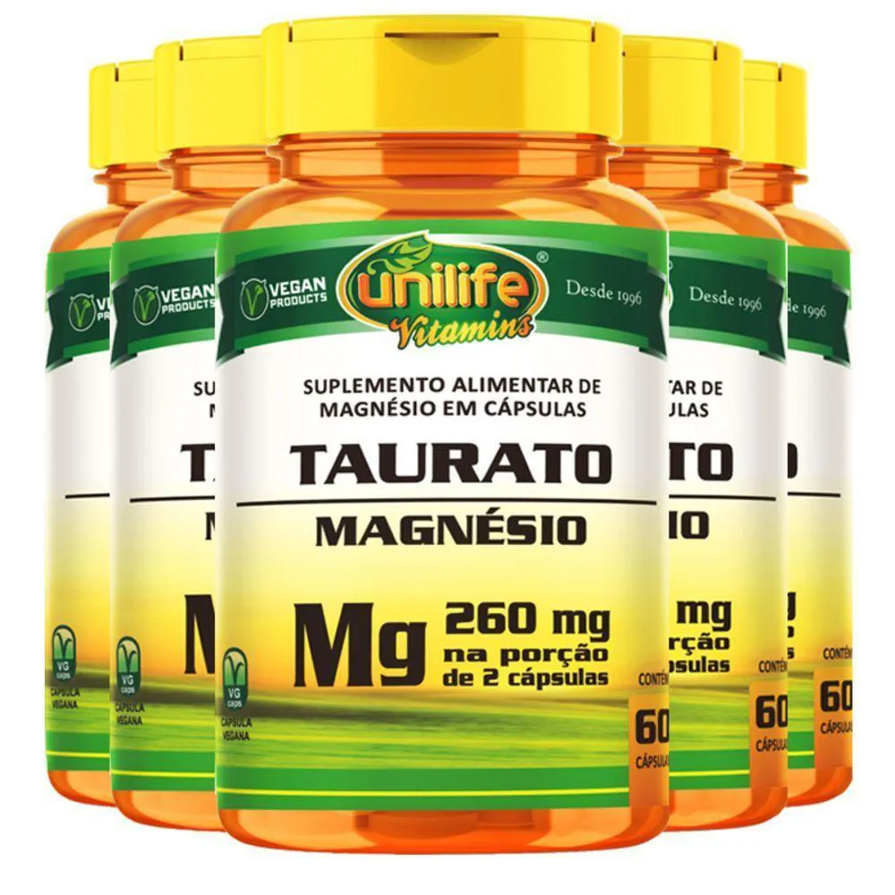 KIT 5 MAGNéSIO TAURATO UNILIFE 60 CáPSULAS