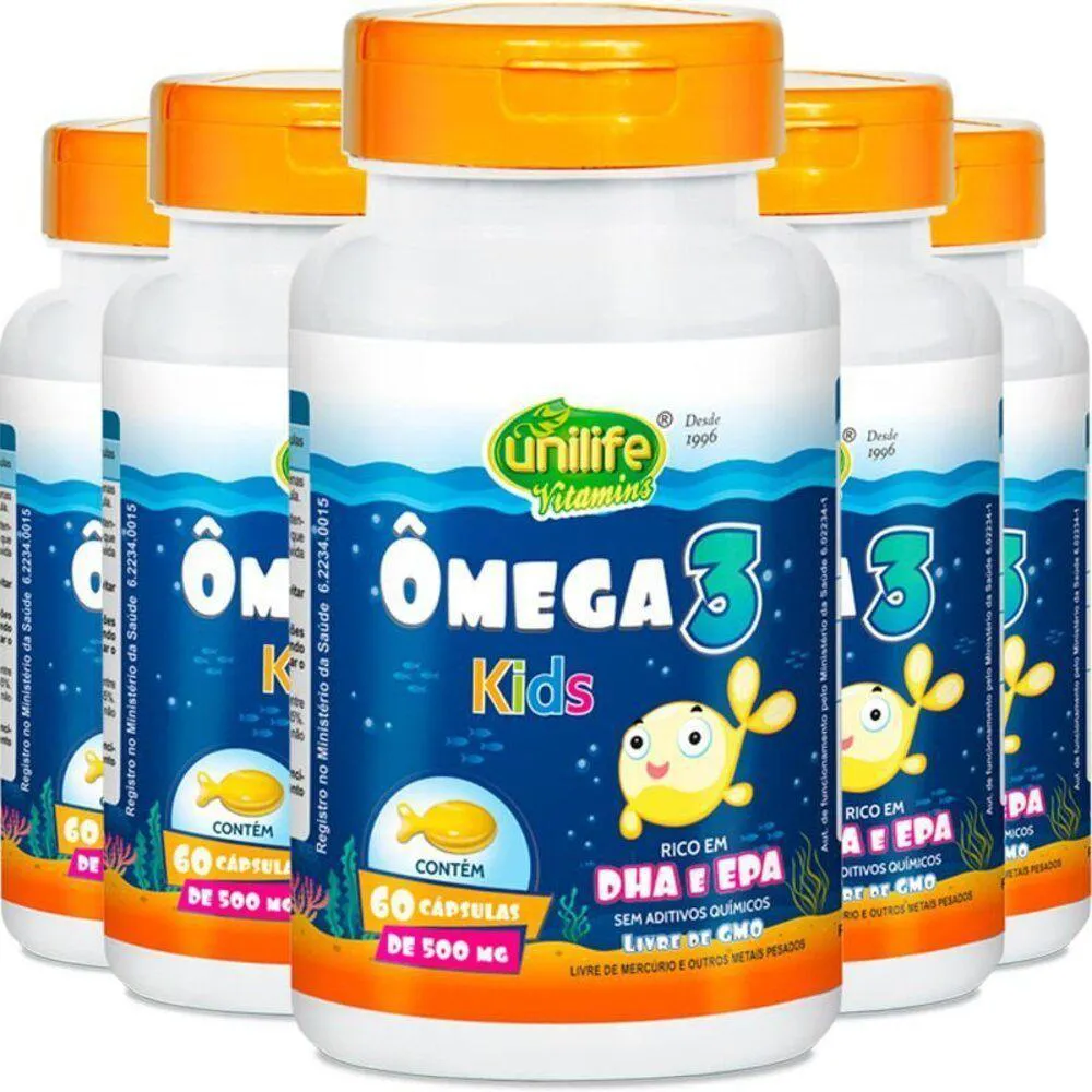 KIT 5 ôMEGA 3 KIDS 500MG UNILIFE 60 CáPSULAS