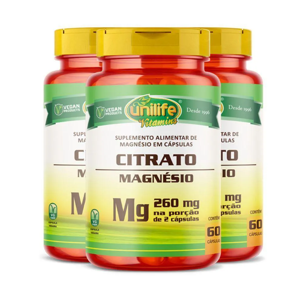 KIT 3 MAGNéSIO CITRATO UNILIFE 60 CáPSULAS