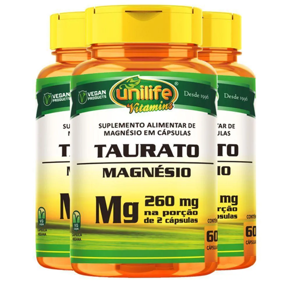 KIT 3 MAGNéSIO TAURATO UNILIFE 60 CáPSULAS