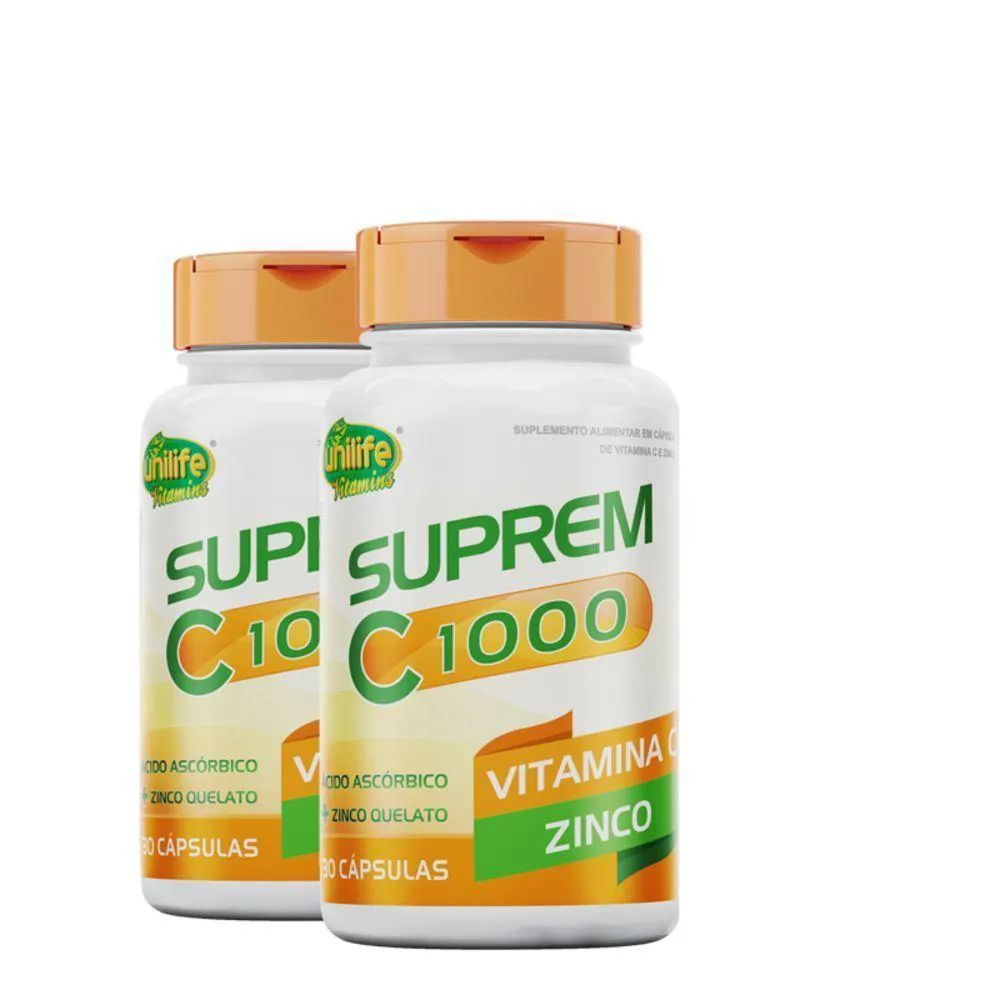KIT 2 SUPREM C 1000 VITAMINA C 1000 MG + ZINCO 7MG 30CáPS