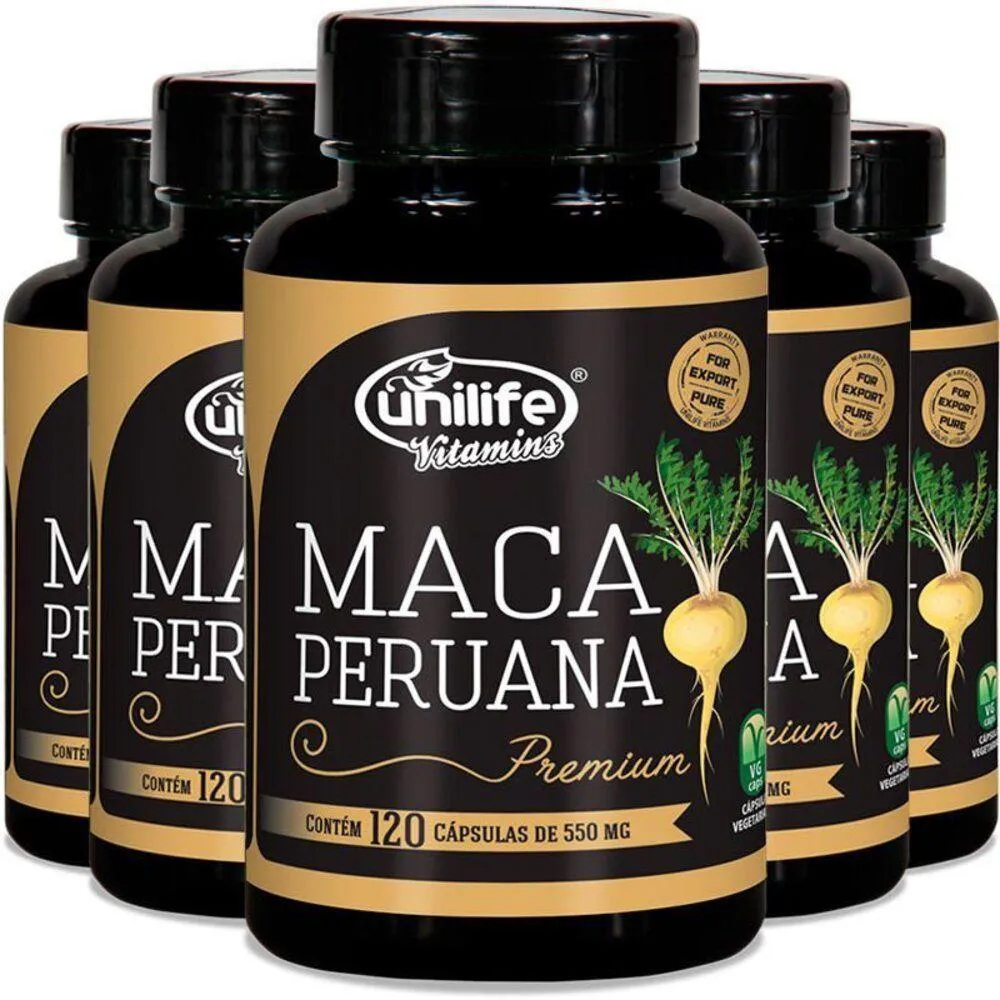 KIT 5 MACA PERUANA PREMIUM 550MG UNILIFE 120 CáPSULAS
