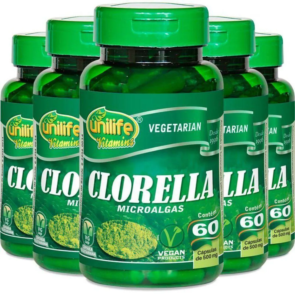 KIT 5 CLORELLA 500MG UNILIFE 60 CáPSULAS