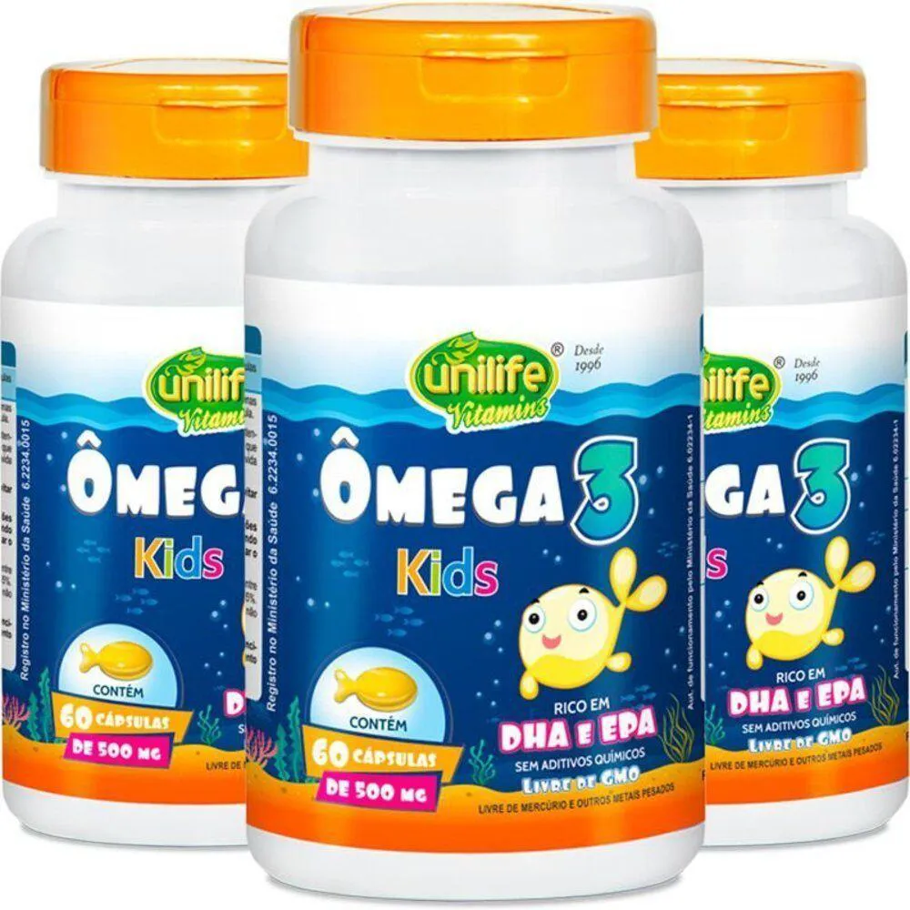 KIT 3 ÔMEGA 3 KIDS 500MG UNILIFE 60 CáPSULAS