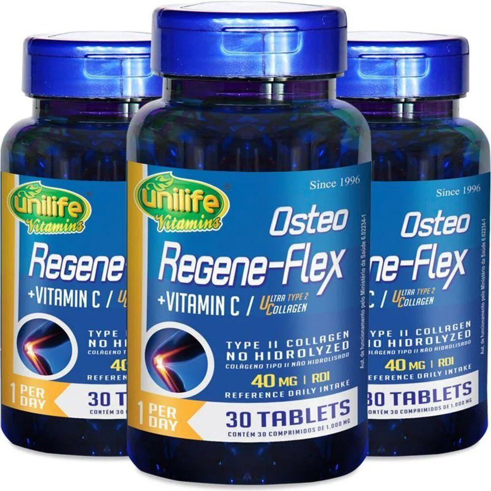 KIT 3 COLáGENO TIPO 2 II 40MG REGENEFLEX OSTEO UNILIFE