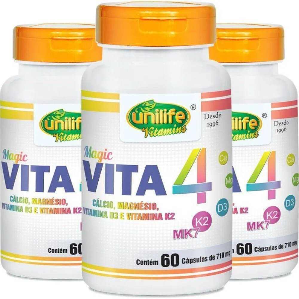 KIT 3 VITA 4 CáLCIO MAGNéSIO VITAMINA D E K2 60CáPS