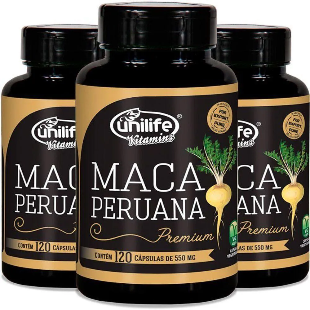 KIT 3 MACA PERUANA PREMIUM 550MG UNILIFE 120 CáPSULAS