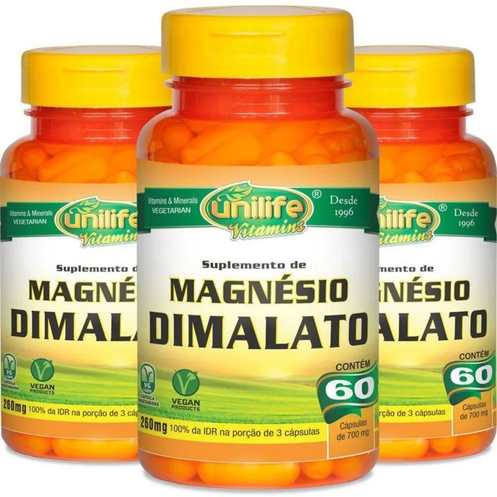 KIT 3 MAGNéSIO DIMALATO UNILIFE 60 CáPSULAS