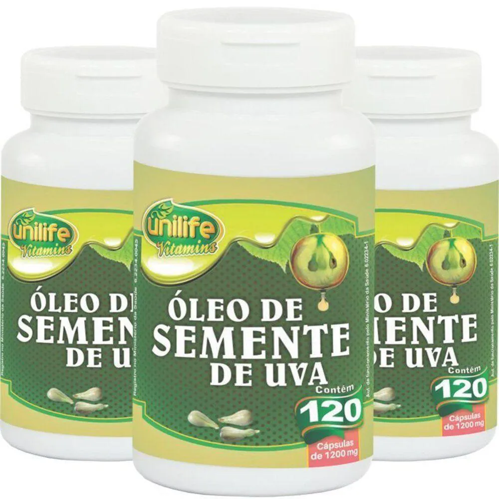 KIT 3 ÓLEO DE SEMENTE DE UVA 1200MG UNILIFE 120 CáPSULAS