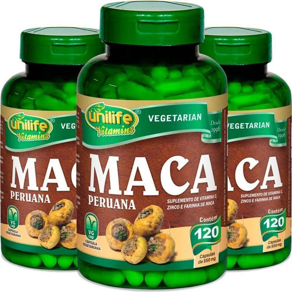 KIT 3 MACA PERUANA 550MG UNILIFE 120 CáPSULAS