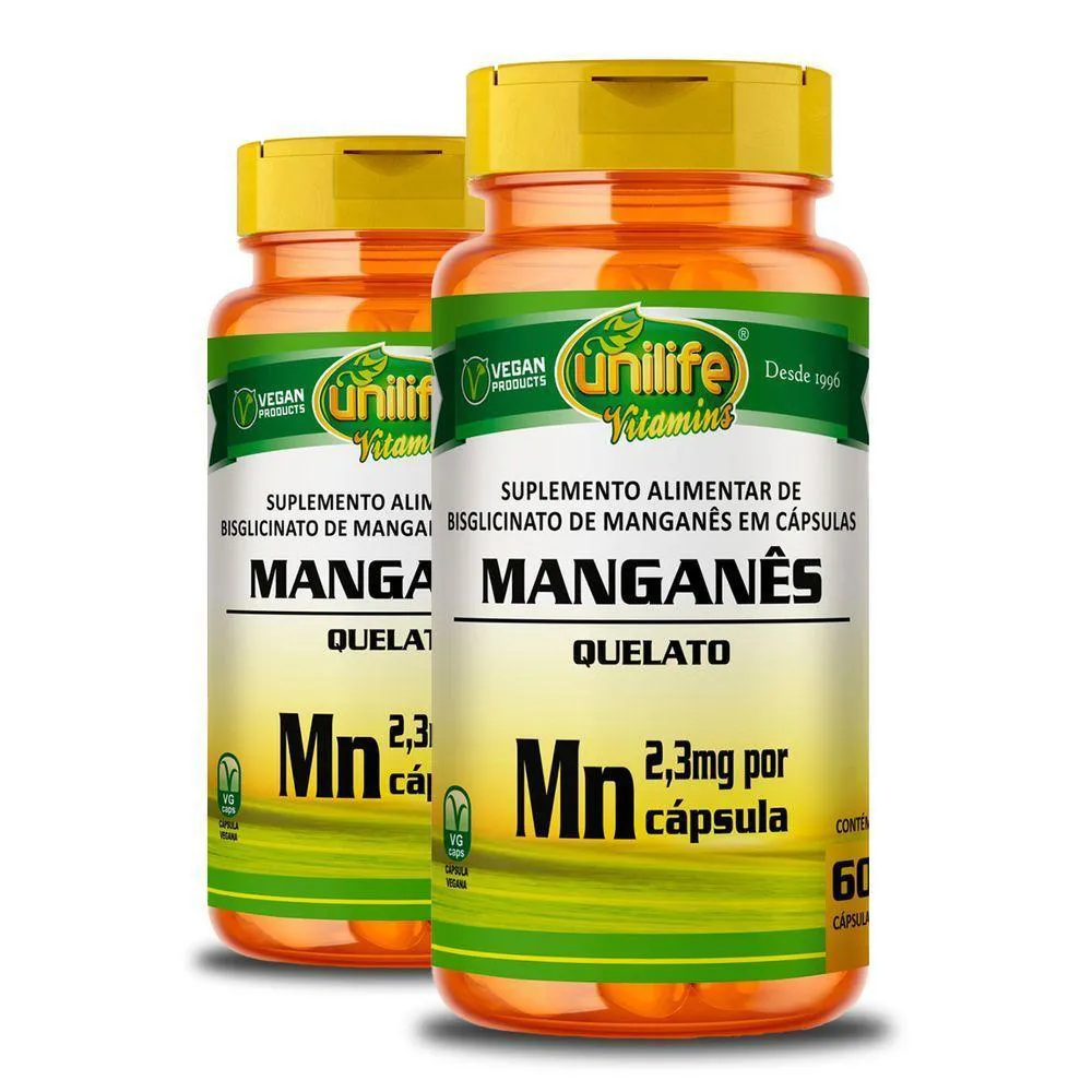 KIT 2 MANGANêS QUELATO MN 60 CáPSULAS UNILIFE