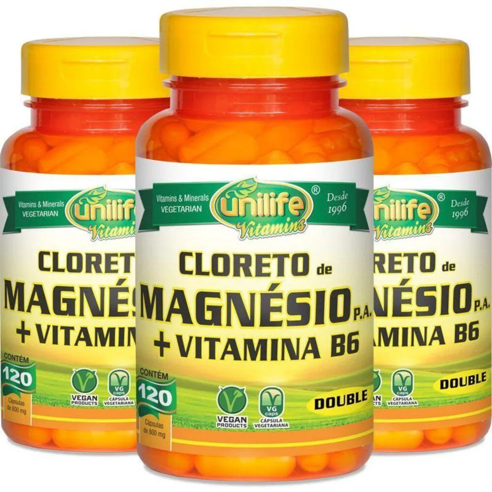 KIT 3 CLORETO DE MAGNéSIO 800MG UNILIFE 120 CáPSULAS