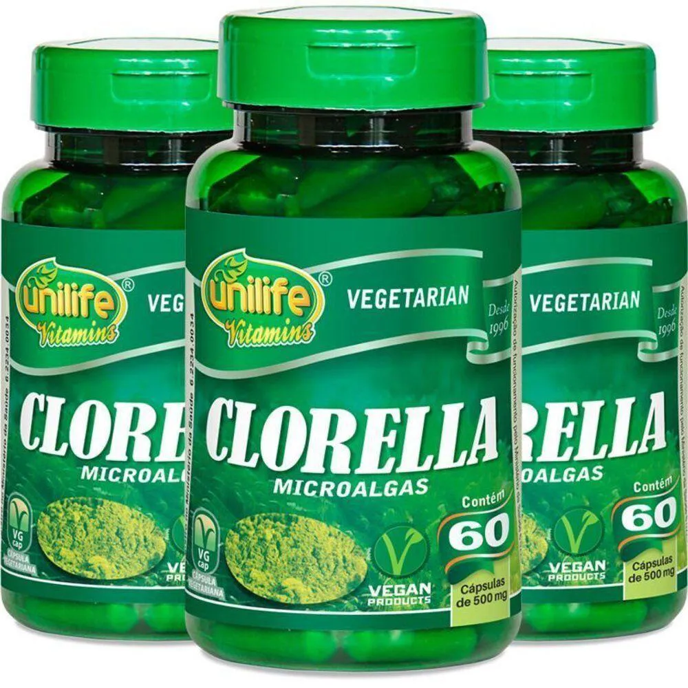 KIT 3 CLORELLA 500MG UNILIFE 60 CáPSULAS