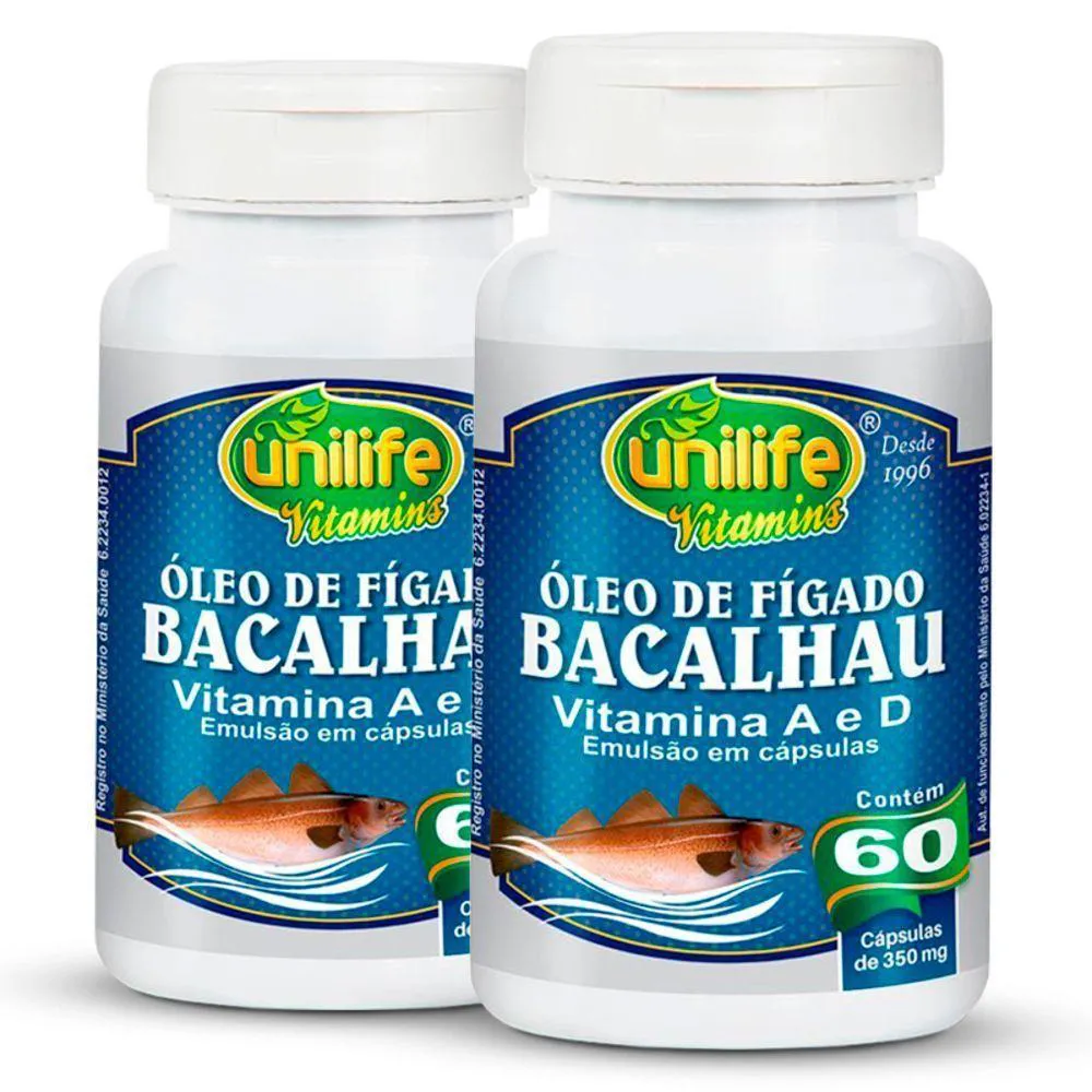 KIT 2 ÓLEO DE FíGADO DE BACALHAU 60 CáPSULAS UNILIFE