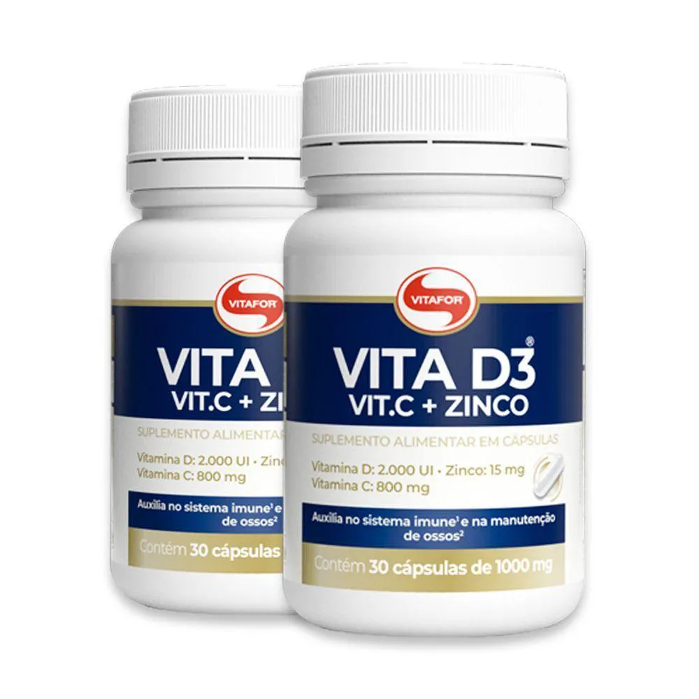 KIT 2 VITA D3 + C + ZINCO VITAFOR - 30 CáPSULAS